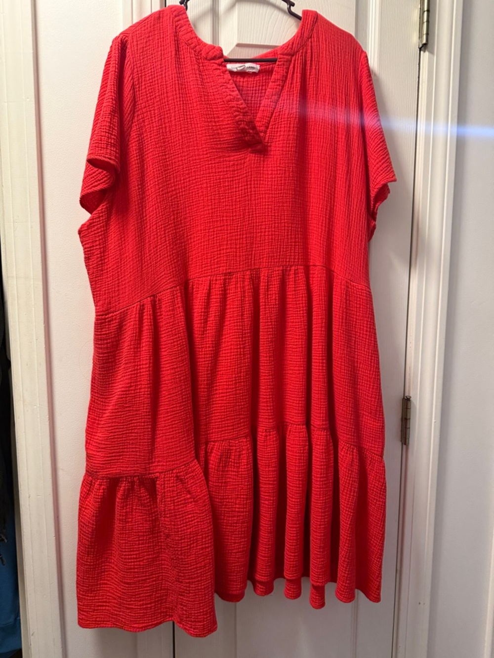 Lucky Brand Red Textured Tiered Midi Dress
